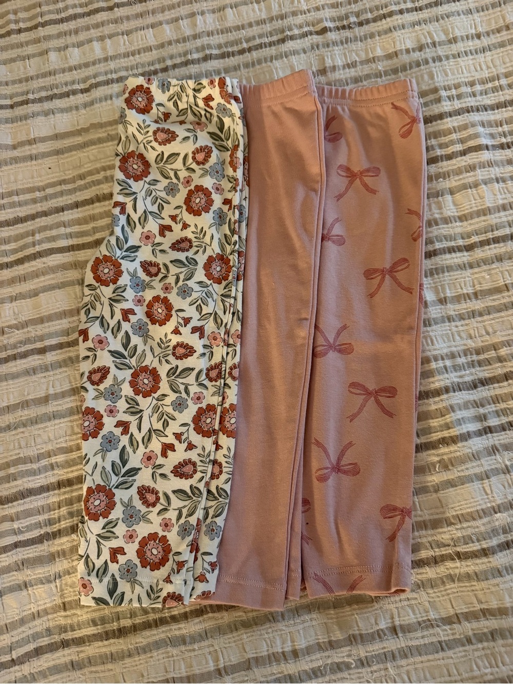 Carter's Floral & Bow Print Cotton Leggings - Pink & Cream - NWOT 3 pairs